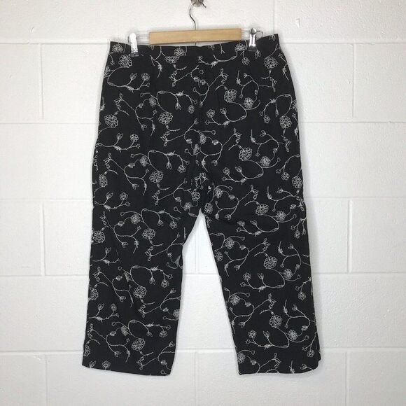 Vintage Van Heusen Black w/ Embroidered White Crop 100% Cotton Pants Size 16 - Picture 5 of 11